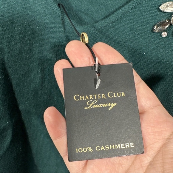 NWT‎ CHARTER CLUB [ Small ] 100% Cashmere Embellished Two-Way Sweater Green - Picture 12 of 15